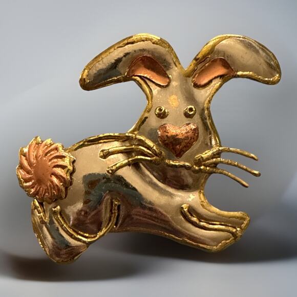 Unbranded Jewelry - Vintage Mexico Sterling Silver Bunny Rabbit Pin Brooch Pendant Mixed Metal